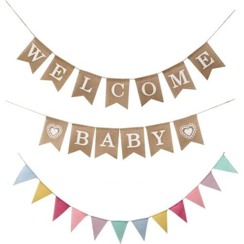 Linen Pull Flag Jute Bunting Party Decoration Colorful Banners Baby Shower Birthday Wedding Hanging Flags Party Supplies Decor