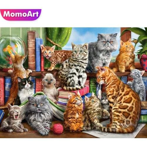 MomoArt 5D DIY Diamond Embroidery Cat Rhinestone Picture Diamond Painting Animal Full Square Round Drill Home Decorations