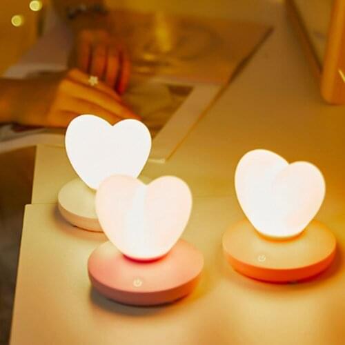 Cartoon Cute LED Table Lamp Touch Control USB Rechargeable Night Light For Living Room Romantic Love Heart Shape Decor Desk Lamp