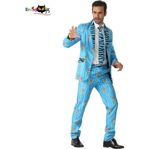 CRAZE 2018 Blue Indian Tiger Suits Men Stripe Halloween Costumes Blazer Animal Cosplay Fashion Carnival Party Stage Outfit