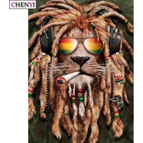 CHENYI Full Drill 5D Diy Diamond Painting Animal Lion Diamond Art Embroidery Cross Stitch Mosaic Home Decoration Festival Gift