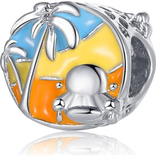 New Cute Coconut Beach Pendant DIY Beads Suitable for Original Pandora Charm Bracelet Ladies Jewelry Making Gifts