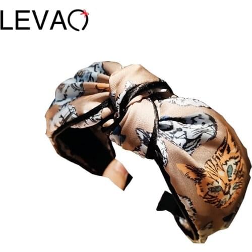 LEVAO Cat Headband Top Knot Women Hair Hoop Hairbands Vintage Fabric Headwrap Bezel Girls Hair Accessories Headwear