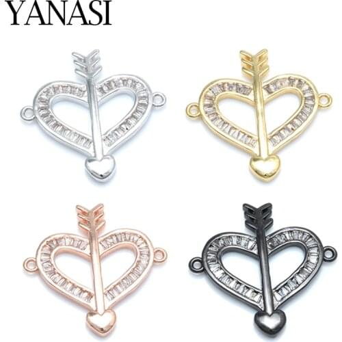 YANASI Crystal Heart Lover Connector Charm for Bracelet Jewelry Making Copper Slider Chain Couple Bracelets Wedding Jewelry