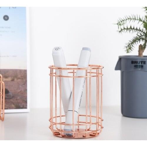 Hollow European iron rose gold office pen holder, desktop stationery decoration