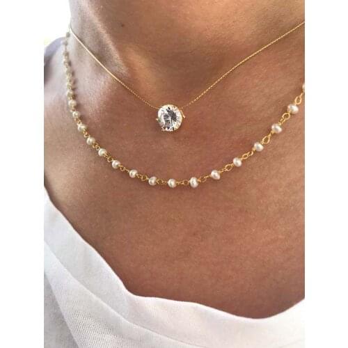 COWBREAD Popular 6-claw Point Necklace Zircon Pearl Beaded Necklace Temperament Wild Clavicle Fashion Jewelry