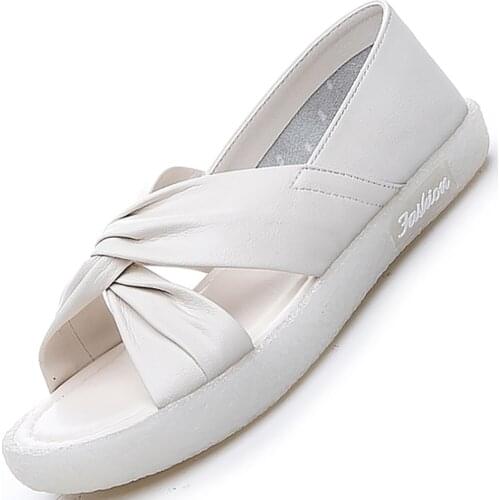 Womens Genuine Cow Leather Sandals For Female Casual Anti-slippery Slippers Shoes Ladies Designer Soft Flats Shoe 2021 Summer