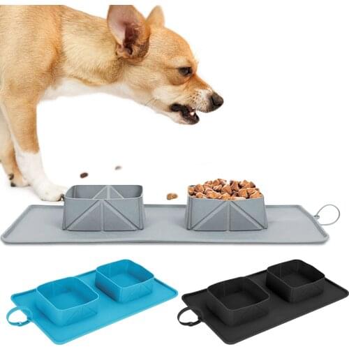 Folding Silicone Dog Bowl For Outdoor Portable Pet Feeder Food Water Dispenser For Travel Foldable Dog Bowl With Carry Case