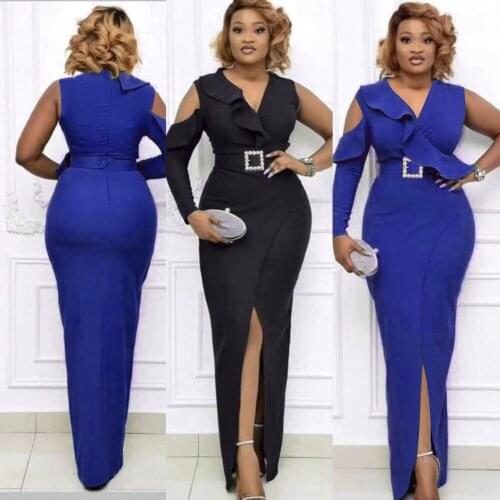 Tilapia Solid Sexy Party Maxi Long Empire One Sleeve Irregular Dress with Belt