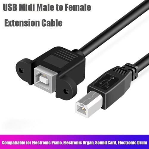 3.3ft USB Midi Male to Female Extension Cable USB B Male to USB B Female Extension Cord with Panel Screw Hole for Printer Yamaha