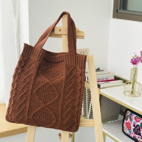Boho Vintage Chic Knitting Handbag Women Crochet Vest Top-handle Bag Female Japanese Winter&fall Trendy Retro Shoulder Bag