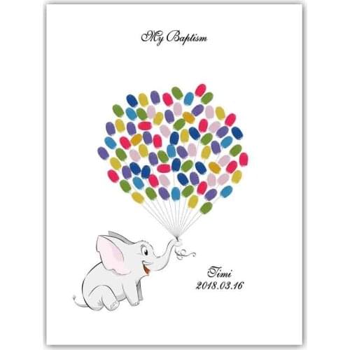 Ynaayu 1pc Elephant Baby Shower Guestbook Costom Name And Date Sign Birthday Decorate Fingerprint Creative Figure Baby Birhtday
