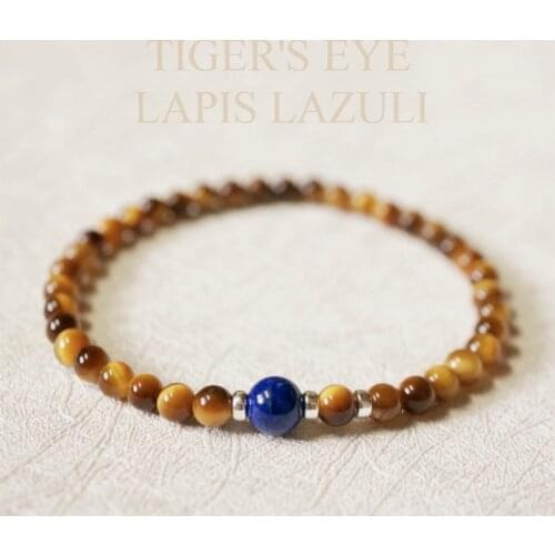 Lily Jewelry Real Tigers eye Lapis lazuli Stretch Bracelet Sterling Stone Healing Good for Balance Calm Relaxation Dropshipping