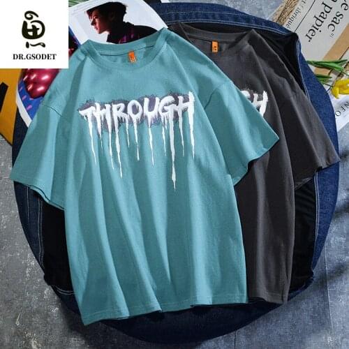 GSODET Summer T-Shirt Couple Cotton Tide Paint Graffiti Printing Loose Casual Large Size Mens and Womens Short-Sleeved Tops