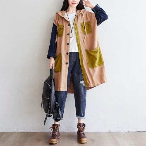 Women Spring Autumn Hooded Patchwork Jacket Ladies Vintage Hooded Coat Outerwear Female 2020 Jackets