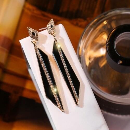 2020 Fashion Drop Earrings brincos Crystal Geometric Pendientes Black Crystal Dangle Earrings For Women Party Drop Shipping