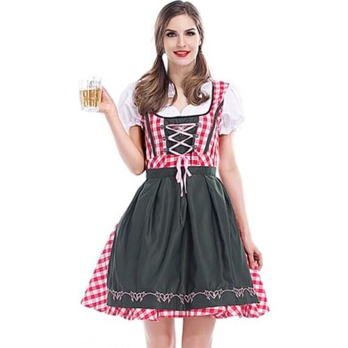 Womens Oktoberfest Sweetie Long Dress Costume for Bavarian Tradition Beer Waitress Maid Costumes S M L XL