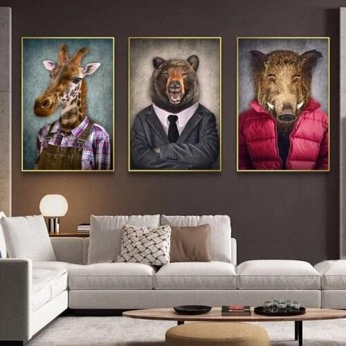 Animals on Human Clothes Canvas Paintings Modern vintege Posters Interior Home Decor Murals Impressionist Canvas Printings