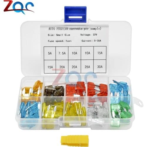 100PCS Small Size Car Fuses 5A 7.5A 10A 15A 20A 25A 30A Amp Clip Assortment Auto Mini Blade Type Fuse Set Truck Zinc Alloy