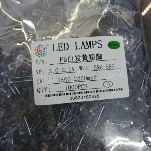 1000pcs / lot yellow 5mm round LED lamp beads yellow super bright LED Light-emitting diodes (high quality leds)