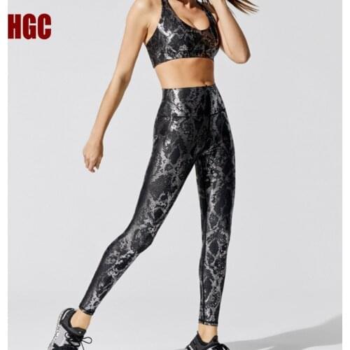 2Pcs Fitness Suit Women Metal Snake Running Sport High Waist Leggings And Top Push-up Bra High Elastic Yoga Set Female Sportwear