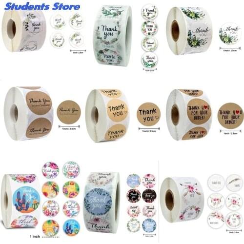 500pcs/roll Gift Sticker Round Floral Thank You Stickers Scrapbooking For Wedding Package Seal Labels Custom Sticker Decoration