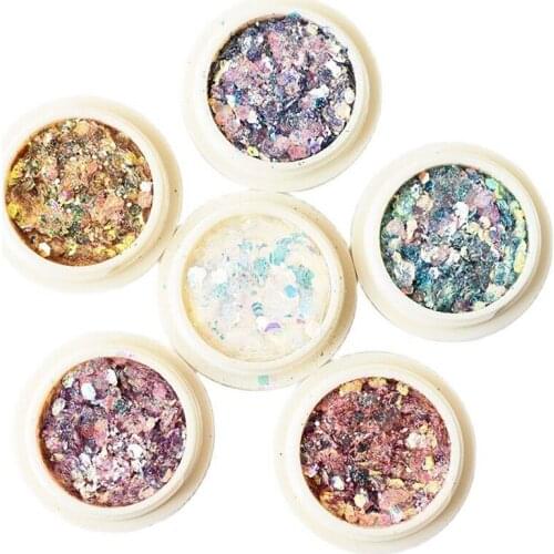 6bottle/Set Nail Art Mermaid Holographic Glitters Sequins 3D Laser Colorful Nails Powder Flake Charm For Manicure Decoration Kit