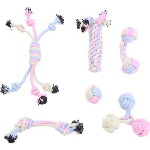 Pet Dog Chew Toy Macaron Color Cotton Rope Molar Toy Bite Resistant Squeak Sound Plush Toy Fit For All Pets Product Puppy 6pcs