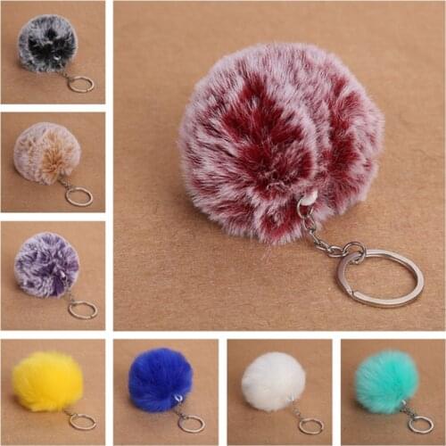 8cm Fluffy Rex Rabbit Fur Balls Key Chain Faux Rabbit Fur Ball Keyring Fur Pom Pom Keychains Car Handbag Pendant 30colors
