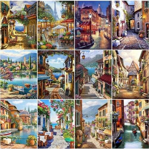 AZQSD 5D DIY Diamond Embroidery New Arrival City Full Drill Diamond Painting Mosaic Landscape Wall Art Decor For Home