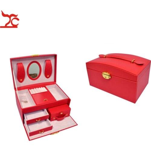 Large Jewelry Box Watch Case Beads Earring Ring Jewelry Armoire Storage Case Pink Purple Leather Trinket Organizer Jewelry Box