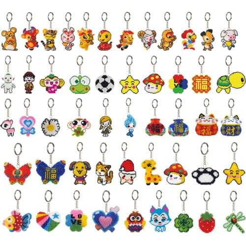 Fortune Printed Cross Stitch Pendant DIY Handmade Full Beaded Embroidery Keychain Kids Toy Needlework Keyring for Kids Gift