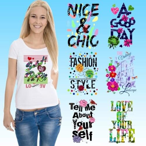 Letters colourful Alphabet flowers Stickers on Clothes Garment Accessories Iron on patches Stickers on fabric diy craft