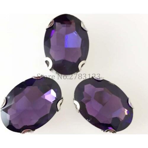 D shape claw deep purple High quality glass flat back oval loose rhinestones,sew on stone For Clothes Dress Decorations