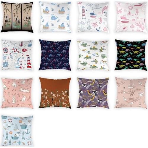 Childlike Animal Cushion Cover Pillowcase 45x45cm Cartoon Dinosaur Rabbit Bird Whale Pattern Peach Skin Home Decoration