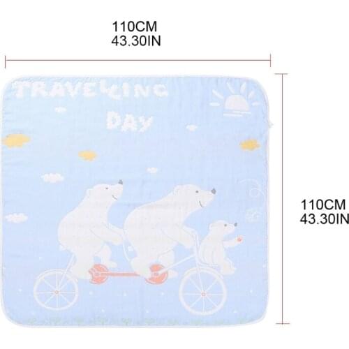 Baby Muslin Bath Towel Infant Soft Cotton Receiving Blanket Newborn Cartoon Printed 6 Layers Thick Swaddle Wrap Shower Gift