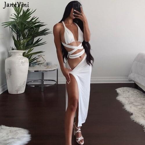 JaneVini 2021 Summer Sexy Women Two Piece Outfits Tie Up Crop Top High Side Split Long Skirt Matching Sets Fashion Solid Clothes