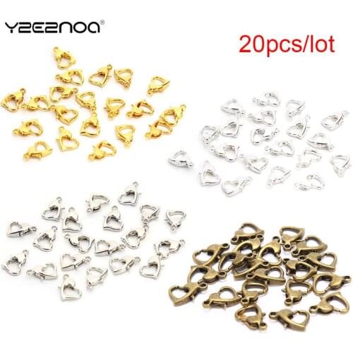 20Pcs Classic Heart Alloy Lobster Clasps Hooks Bracelet End Connectors For Jewelry Making DIY Necklace Buckle 7*10.5mm