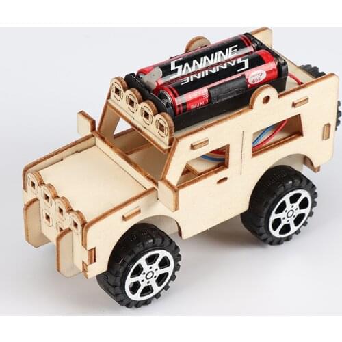 Creative Wooden DIY Electric Car Model Physic Science Assembly Model Kit Kids Graffiti Handmade Creative Experiment Gift for Kid