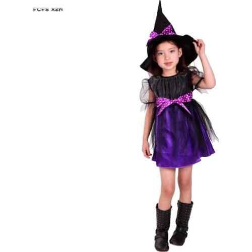M-XL Gothic Girls Halloween Witch costume Kids Children Sorceress Cosplay Carnival Purim Parade Masquerade Role play party dress