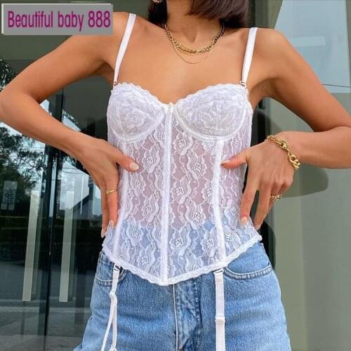Meqeiss Autumn Sexy Mesh White Lace Up Tops Women Tassel Camisole 2021 Fashion Club Party Elegant Slim Fit Soft Ladies Camisole