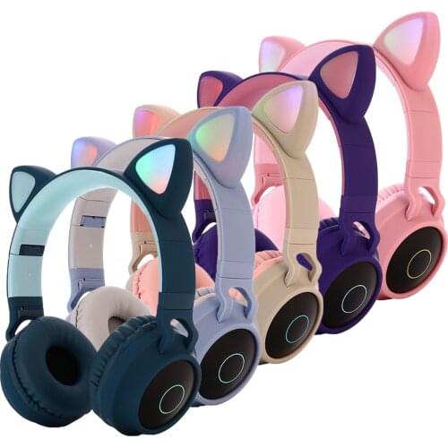 Cute LED Cat Ear Wireless Bluetooth 5.0 Headphone With Mic Stereo Music Headset Foldable Gaming Earphones Support TF Card