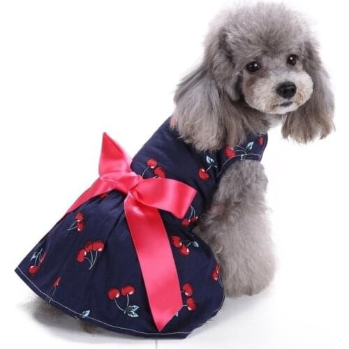 Fashion Small Dog Cherry Dresses Puppy Girl Dog Clothes Summer Pet Cat Skirt Summer Pet Clothes