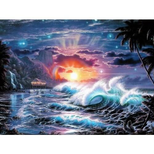 JMINE Div 5D Ocean Sea Mountain Sunset Wave Full Diamond Painting cross stitch kits art Scenic 3D paint by diamonds