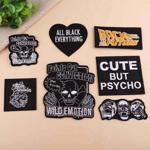 PGY 1 PCS Dark Punk Skull Embroidery Patches for Stripes on the Backpack Stickers on Fabric Iron on Clothes Skeleton Appliques