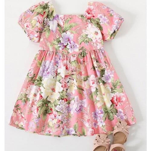 Girl Princess Dress 2021 New Summer Kids Party Dress for Girl Baby Floral Clothes Short Sleeve Children Clothing 1-6 Years old