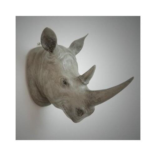 Resin fiberglass rhinoceros head wall hanging Barbershop background porch hanging ornaments retro decoration animal head dec