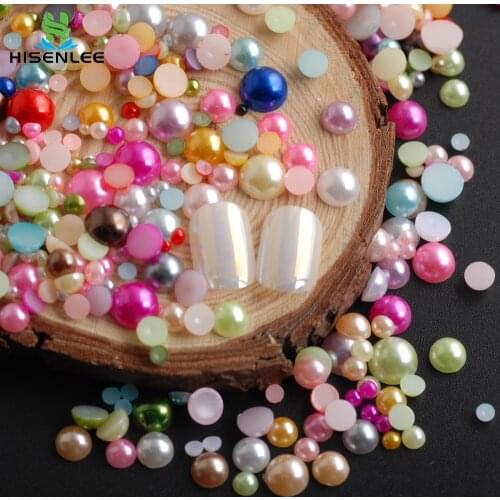 Size 2-8mm Mixed Color Rhinestones Half Pearls 3D Nail Art Desig Decorations Beauty Nail Pearls Accessories