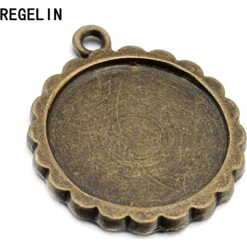 REGELIN Flower Lace Pendant Settings Cabochon Base Bezel Trays Blank Fit Glass Cabochons 10pcs 20mm DIY Pendant Necklace Finding