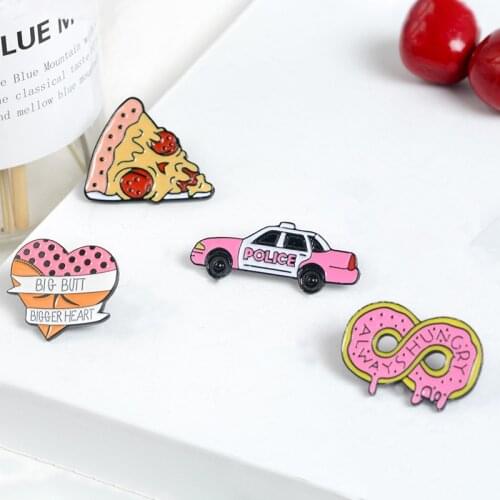 Pink Collection enamel pins Car Banana Donut Pizza Heart Brooch Lapel pin Denim Jeans shirt bag Cartoon Jewelry Gift for Friends